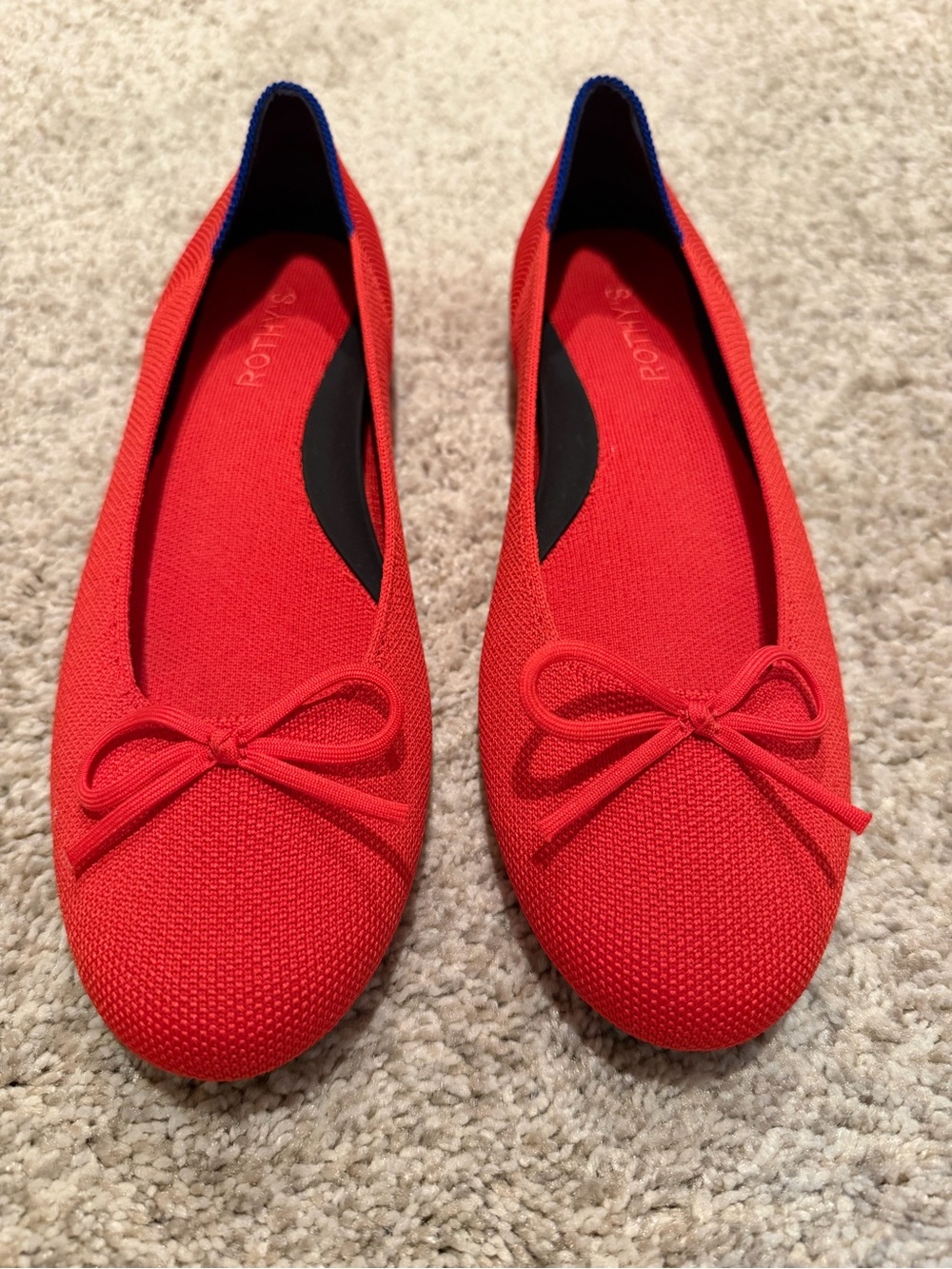Rothy's Red Knit Ballet Flats with Bow Accent